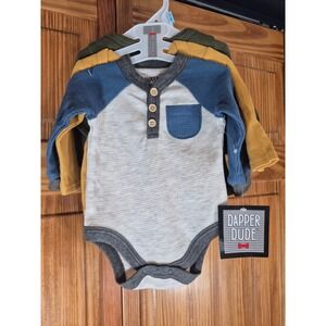 Dapper Dude Baby Boys 3 Pack Waffle Knit‎ Thermal Bodysuits 0-3M NEW